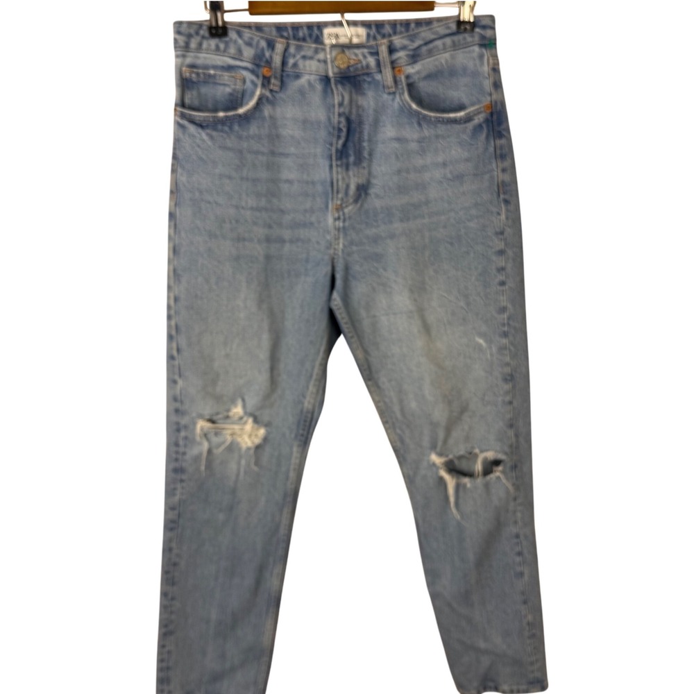 Zara Mom Jeans Women's Size 8 Distressed Ripped High‎ Rise Denim Light Wash